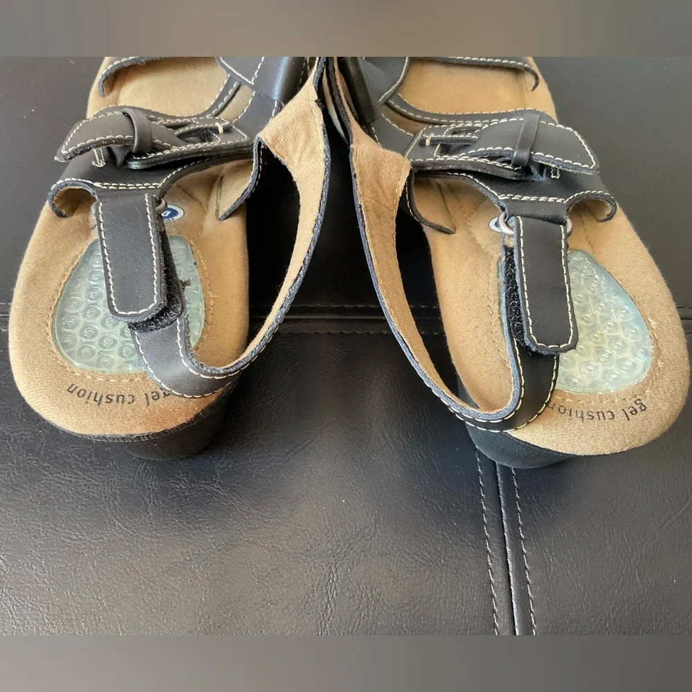 Dr Scholls Women Black Leather Strappy Slingback Sandal - EUC